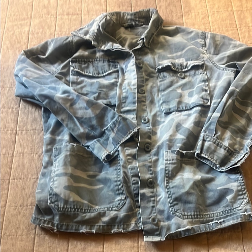 Topshop Camouflage Jacket - Blue and Gray